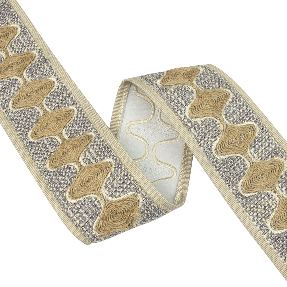 Бордюры с вышивкой 17A-25-1 Mirtex Premium серый/светл-бежевый/джут/рогожка/репс "Rasch"(7 см/±15 м)