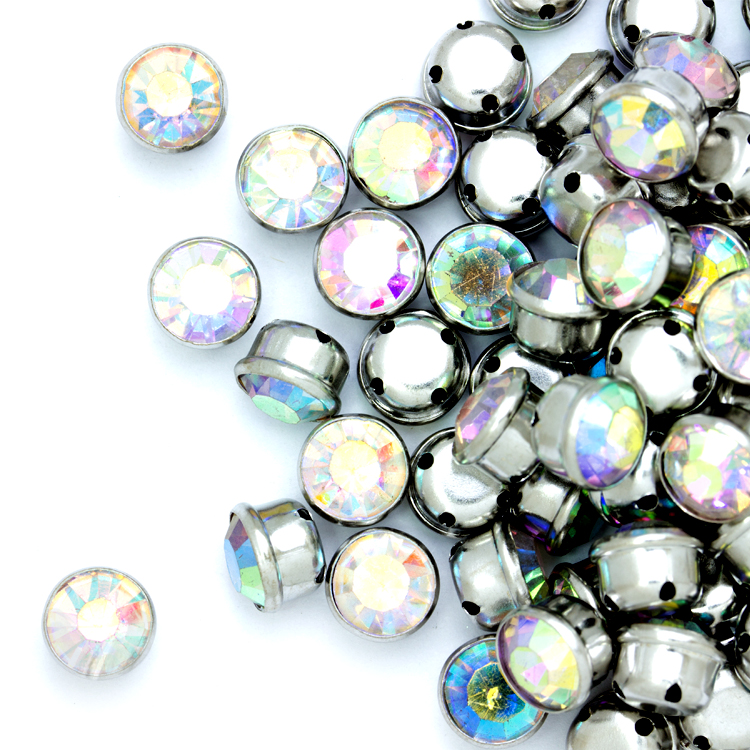 Стразы пришивные в оправе Круг 8 мм 37# АВ перламутровые (100 шт)