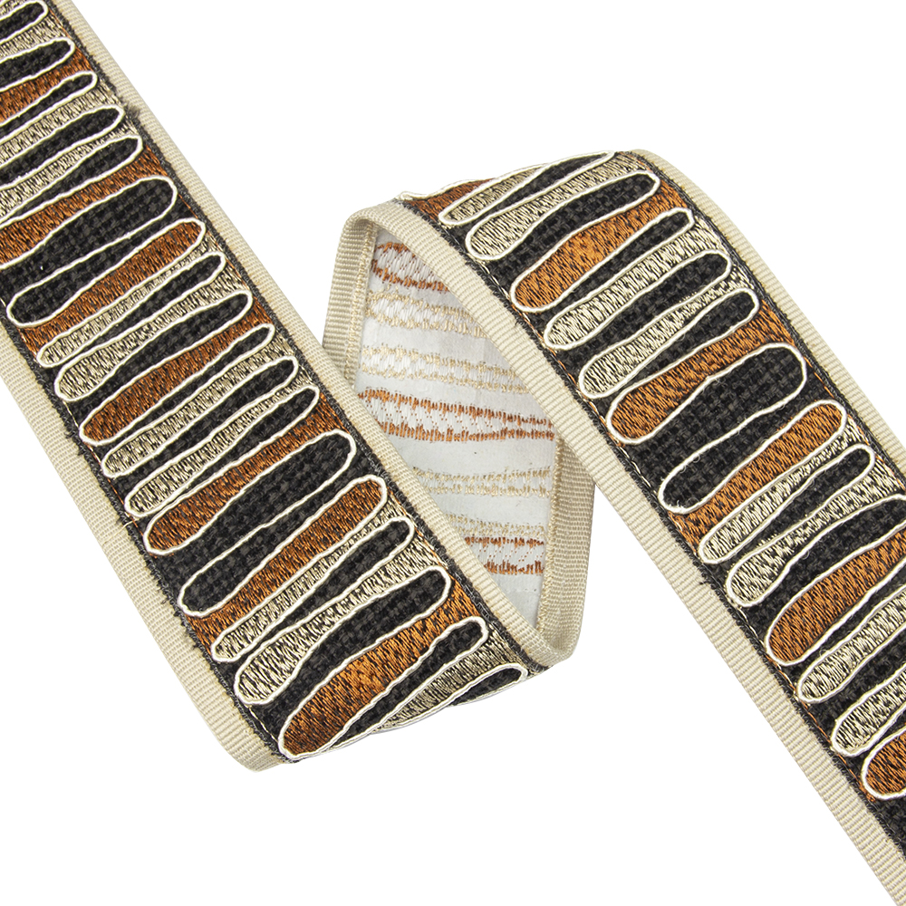 Бордюры с вышивкой 17A-21-3 Mirtex Premium темный графит/тер/св.беж/рогожка/репс "Lontano"(6см/±15м)