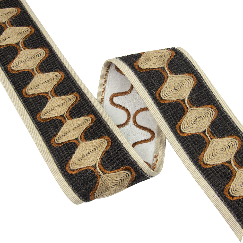 Бордюры с вышивкой 17A-25-4 Mirtex Premium тем.графит/св.беж/терр/джут/рогожка  "Rasch" (7 см/±15 м)