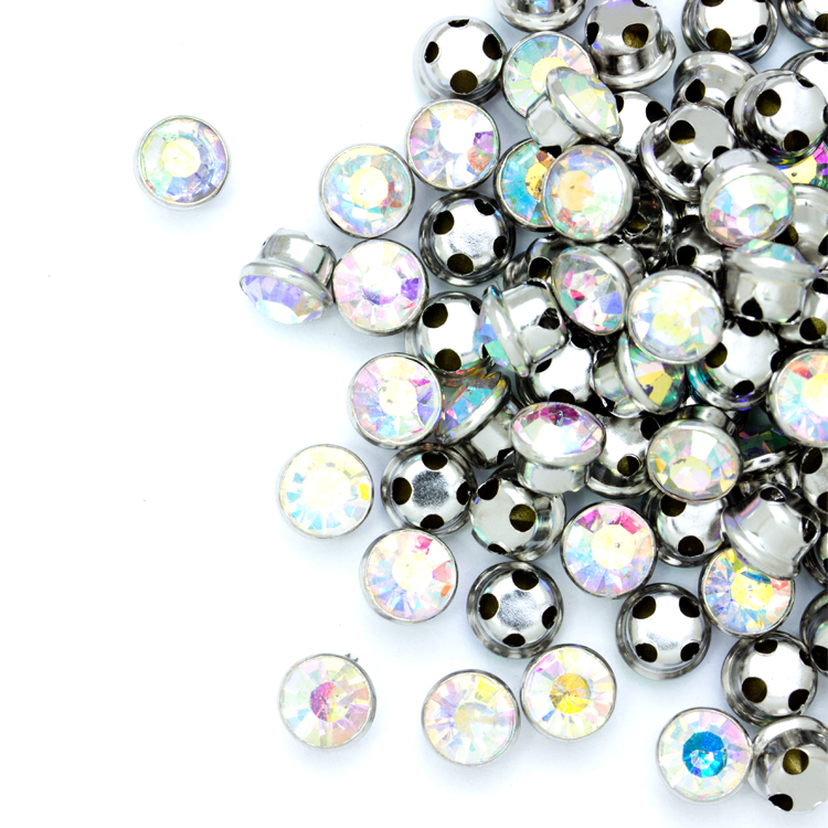 Стразы пришивные в оправе Круг 6 мм 37# АВ перламутровые (100 шт)
