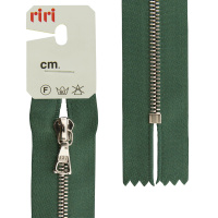 Молния металл Riri, ni, неразъёмная, на атласной тесьме, 4 мм, 16 см, цвет 5861, зеленый холодный 34