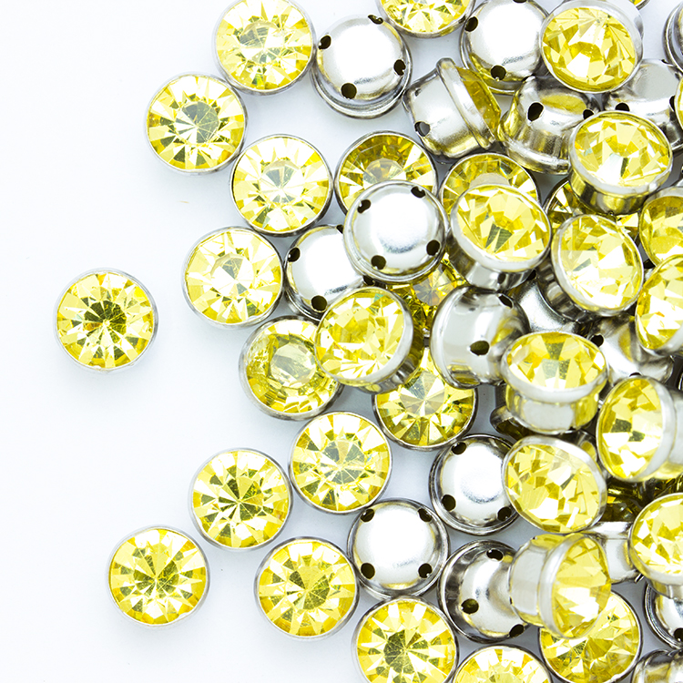 Стразы пришивные в оправе Круг 8 мм 34# желтые (100 шт)
