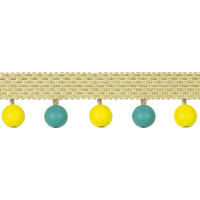 Бахрома с деревянными шариками MZ-5 лимонный/темно-бирюзовый (YELLOW/LIGHT BLUE) (3,4см/d1,5см/15м)
