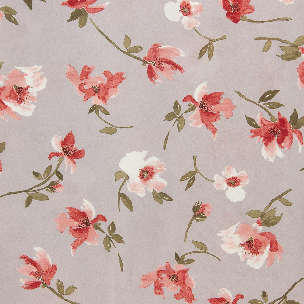Ткань Армани шелк принт цветы KP11103.09 серо-розовый/красный (86г/кв.м) 150 см/±50м