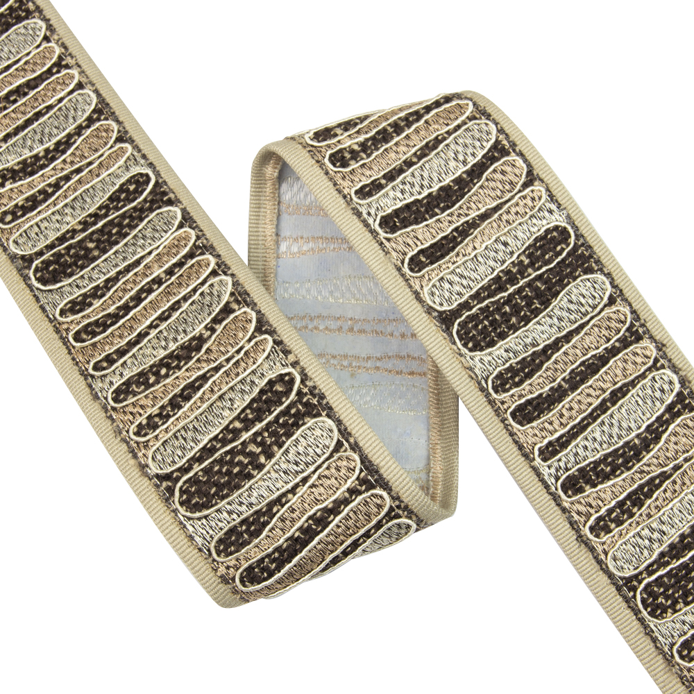 Бордюры с вышивкой 17A-21-2 Mirtex Premium коричневый/св.беж/рогожка/репс "Lontano" (6 см/±15 м)