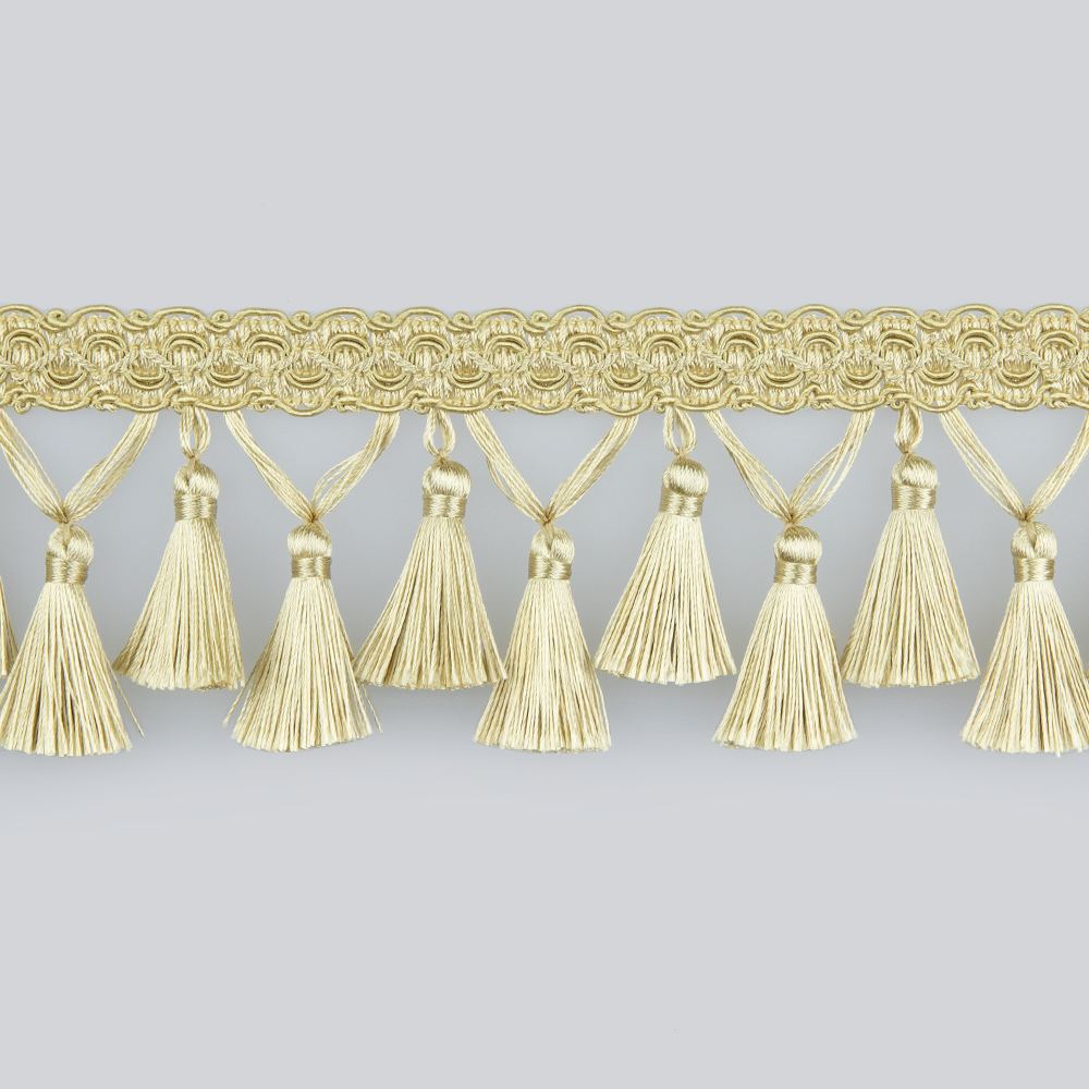 Бахрома с кисточками 9165MRT-V10 светлое золото (8,5 см/25 м)
