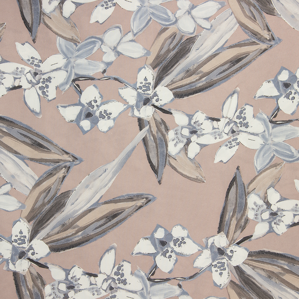 Ткань Армани шелк принт цветы KP11103.03 пыльно-розовый/белый (86г/кв.м) 150 см/±50м