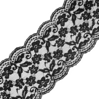 Кружево эластичное 8702 черный, 16 см, (100 ярд)