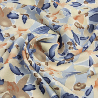 Ткань Штапель HM219-A813.2 голубой принт цветы (92г/кв.м) 150см/±50м