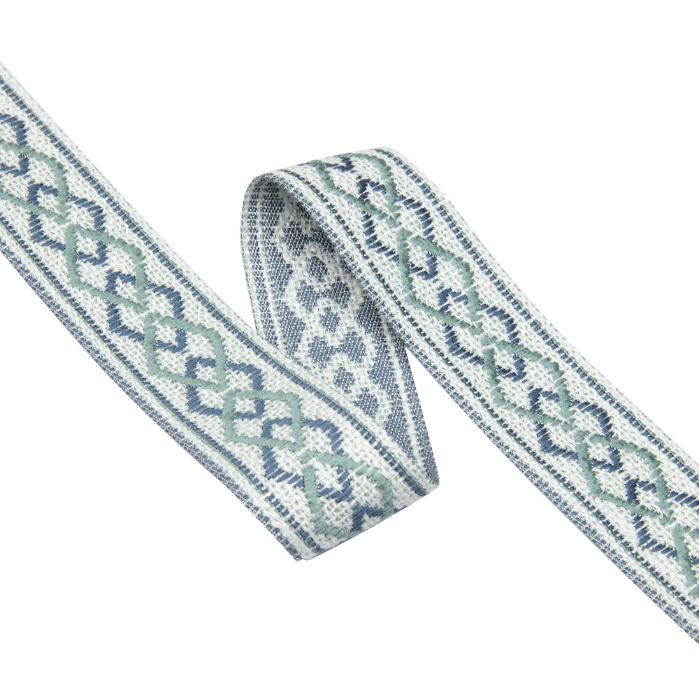 Текстильный бордюр M3018-3 Mirtex  св-синий/св-бирюзовый "Аргайл" Коллекция №3, ширина 3 см/±25 м