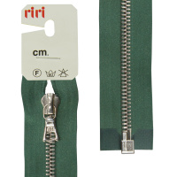 Молния металл Riri, ni, разъёмная 1 замок, на атласной тесьме, 6 мм, 60 см, цвет 5861, зеленый холод