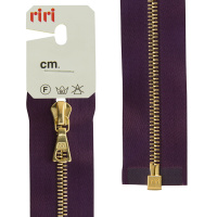 Молния металл Riri, gold, разъёмная 1 замок, на атласной тесьме, 4 мм, 65 см, цвет 2510,фиолетовый т