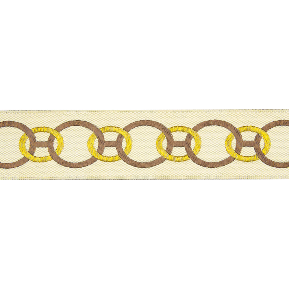 Текстильный бордюр YGH258-4 Mirtex шампань/коричневый/золото "Кольца", ширина 4 см/±26 м