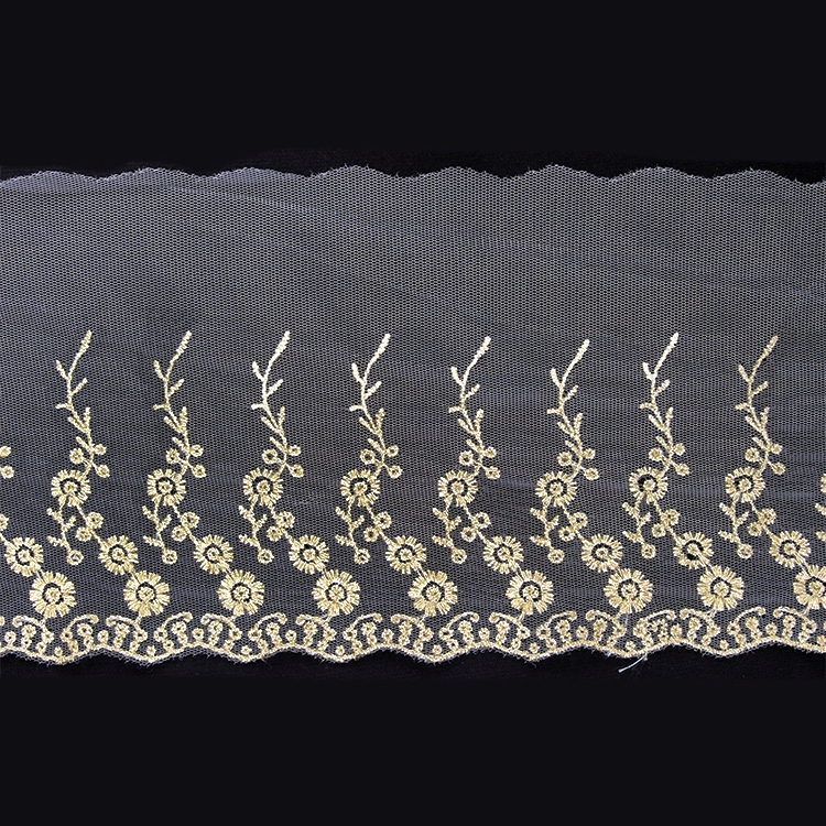 Тесьма на сетке с люрексом 24 белый/золото шир.15см/уп.13,716м