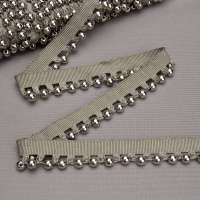 Бахрома-кант с бусами A121C-8 серо-бежевый/серебро (25 м)