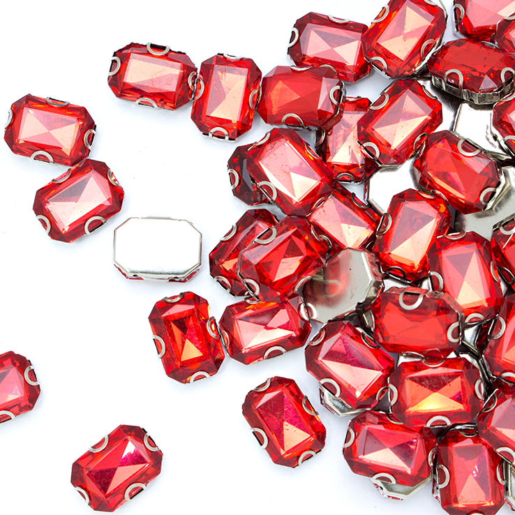 Стразы пришивные в оправе Прямоугольник 13*18 мм 109# красные (100 шт)