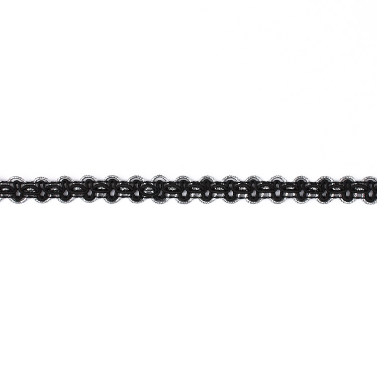 Тесьма с люрексом UG1727-5# черный/серебро 12 мм (100 ярд)