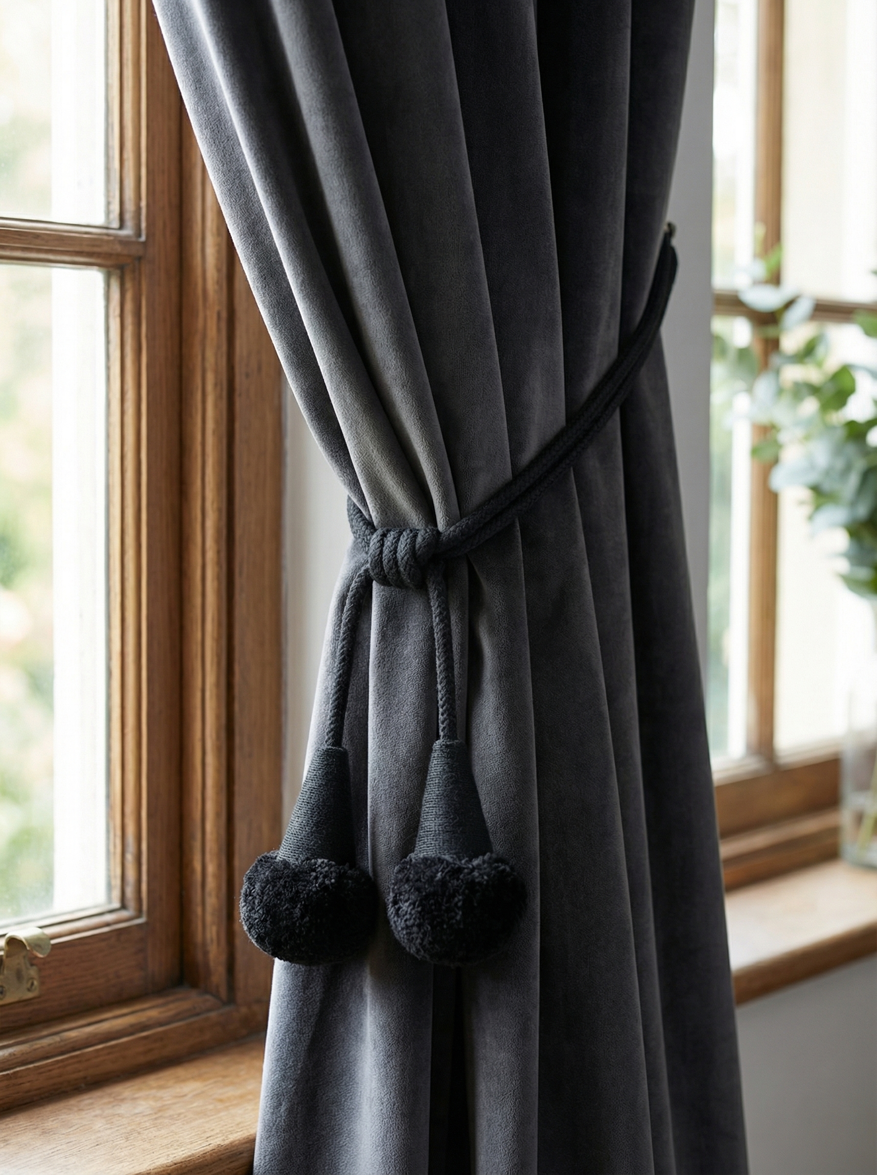 Подхват с помпонами для штор, "Pompon" 23083-XMQ-BLACK черный (L до узла 35см, L общая 50см)