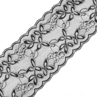 Кружево эластичное 15139 черно-серый, 14 см, (100 ярд)