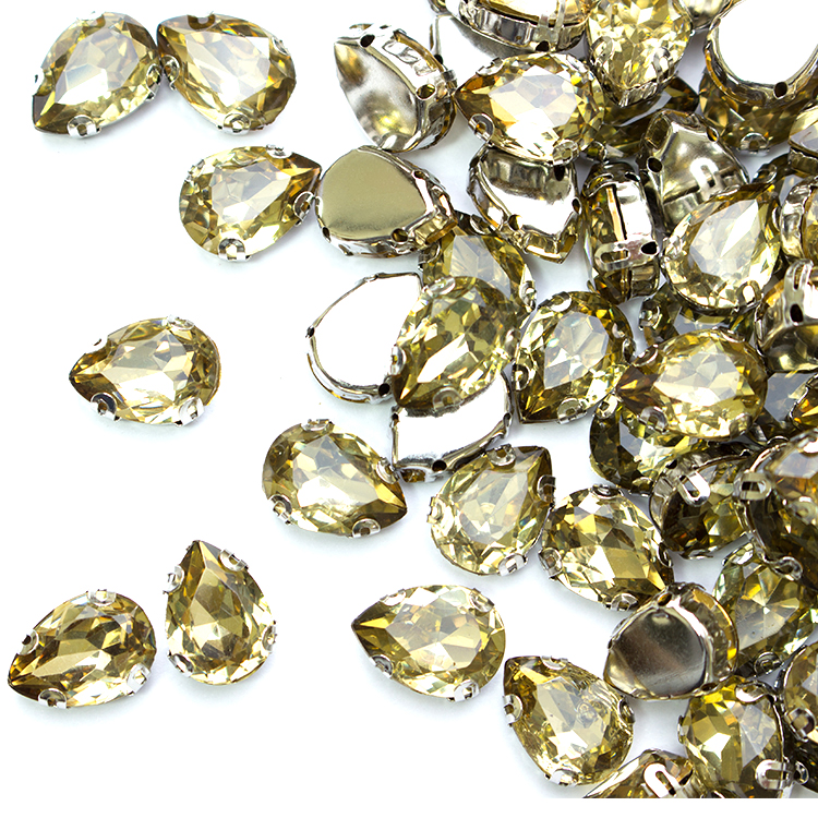 Стразы пришивные в оправе Капля 10*14 мм 201# песочные (100 шт)