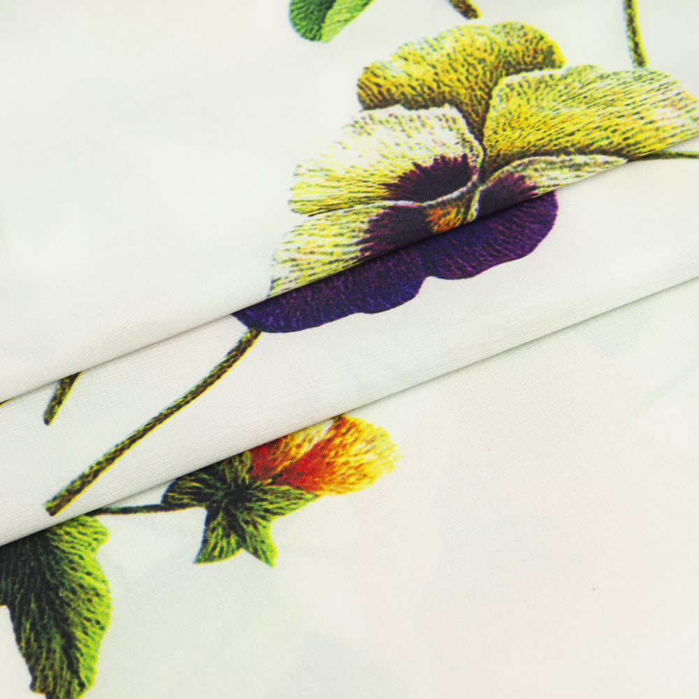 Ткань Армани шелк принт цветы KP11103.05 белый/зеленый (86г/кв.м) 150 см/±50м