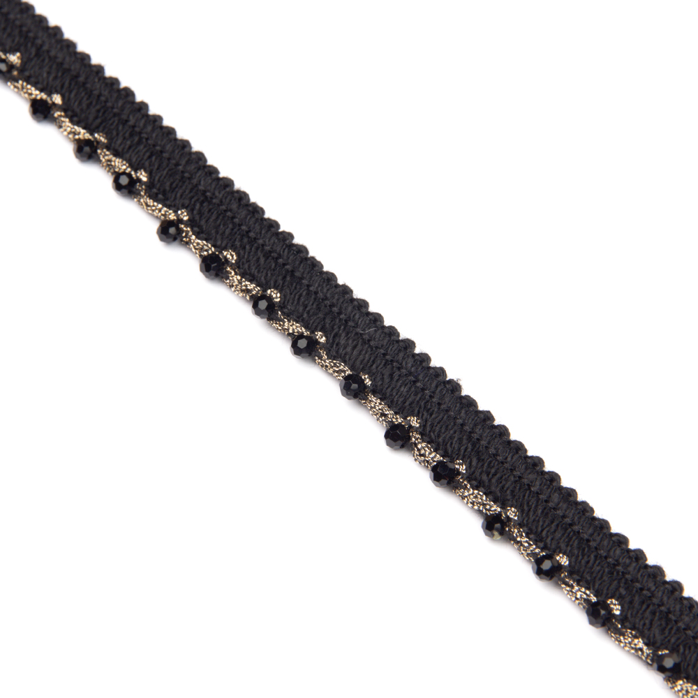 Кант с люрексом и бусами 1108 золото/черный (уп. 9,144 м)