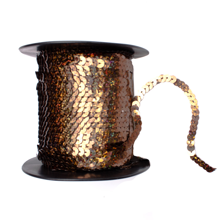 Пайетки плоские лазерные на нитке 6mm 18 коричневый (100 ярд)