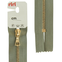Молния металл Riri, gold, неразъёмная, на атласной тесьме, 4 мм, 16 см, цвет 5884, серо-зеленый 3403