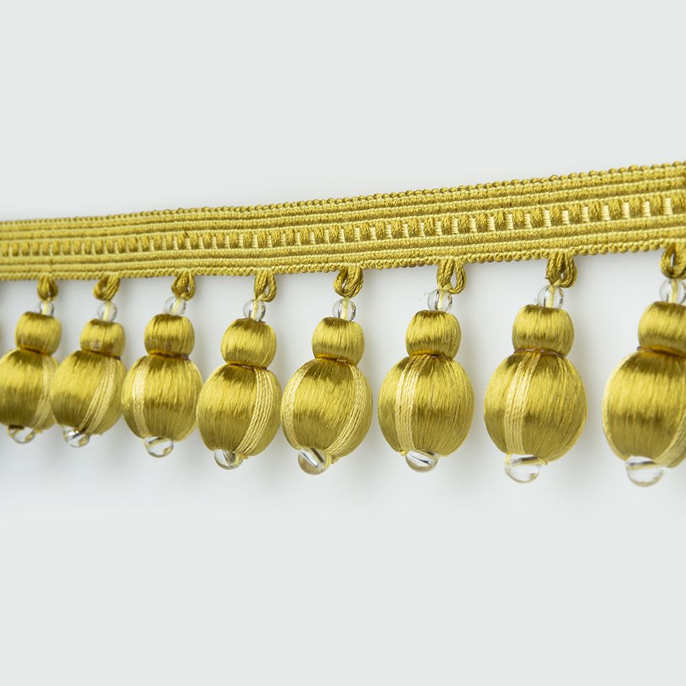 Бахрома "Крупные шарики" DA90-271B Mirtex желтое золото (d23мм/12мм) (6,5см/20 м)