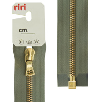 Молния металл Riri, gold, разъёмная 1 замок, на атласной тесьме, 6 мм, 70 см, цвет 5884, серо-зелены