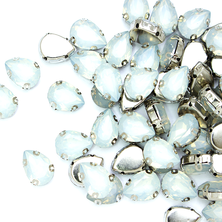 Стразы пришивные в оправе Капля 10*14 мм 013# жемчужные (100 шт)