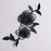 Аппликация вышивная клеевая 3742 т-синий Цветы розы (20 шт)