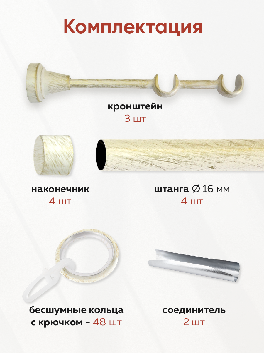 Карниз 16/16 Белое золото 2,4 м (EC16/16, 2.4, WHG) гладкий (4 заглушки)
