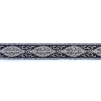 Тесьма отделочная жаккард DL20 серебро/черный 14 мм (50 ярд)