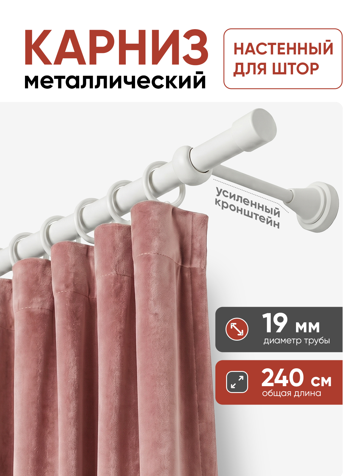 Карниз MirTex гладкий 1-рядный составной 19 мм цвет Белый 2,4 м (2 заглушки)