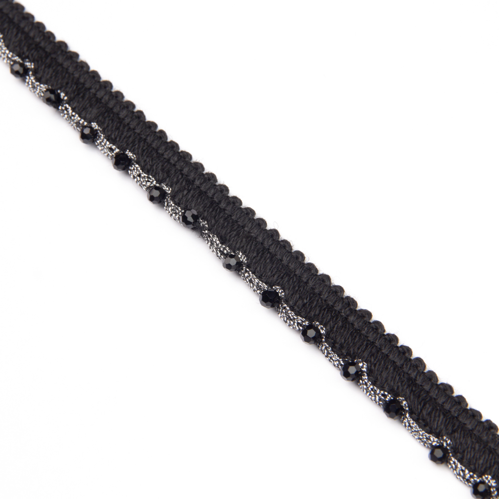 Кант с люрексом и бусами 1108 серебро/черный (уп. 9,144 м)