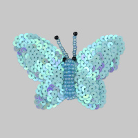 Аппликация клеевая из бисера и пайеток Бабочка двойная 43-D043 голубой (10 шт)