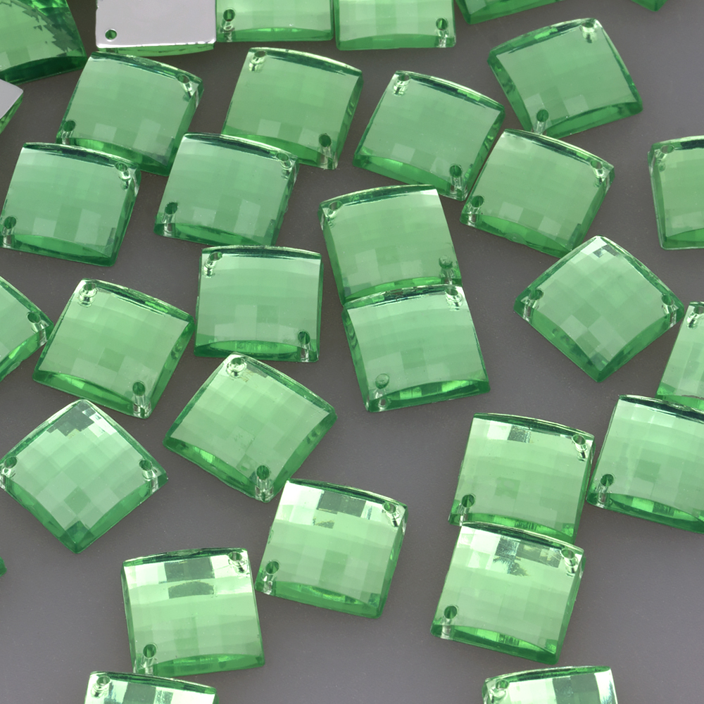 Стразы пришивные Квадрат 15*15 мм 10# светло-зеленые (100 шт)