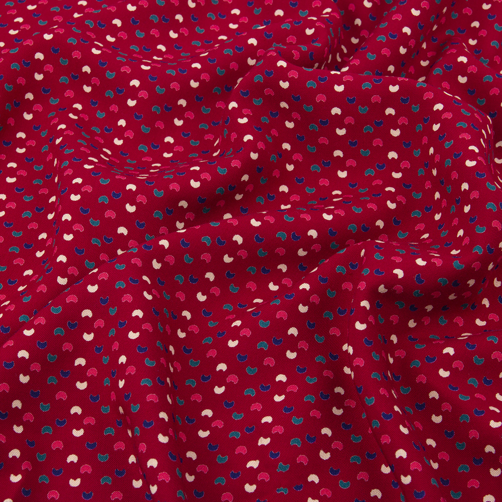 Ткань Штапель Е571-2.02 цвет вишневый принт мультиколор (112 г/кв.м) 150см/±35м
