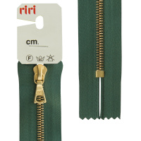 Молния металл Riri, gold, неразъёмная, на атласной тесьме, 4 мм, 18 см, цвет 5861, зеленый холодный