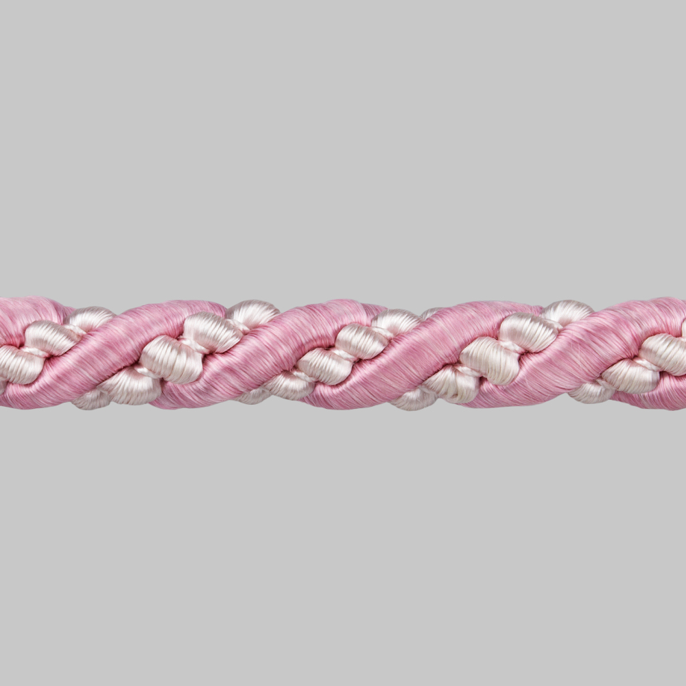 Шнур витой SH20-2 розовый/белый (искусственный шёлк) (25 м)