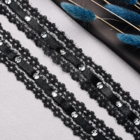 Тесьма кружево со стразами 62A-2-UG1286 черный (45,72 м)
