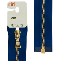 Молния металл Riri, gold, разъёмная 1 замок, на атласной тесьме, 4 мм, 60 см, цвет 9603, синий 30000
