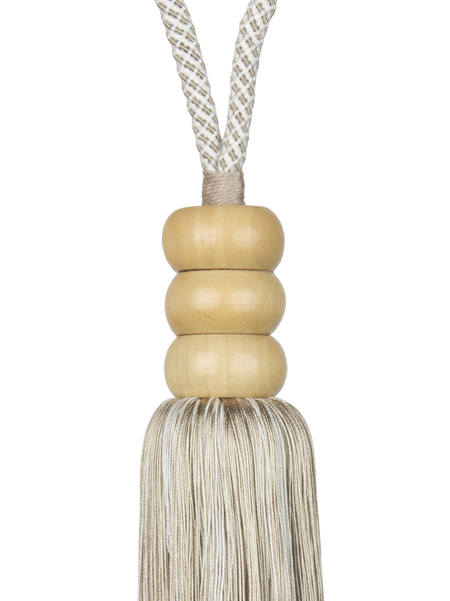 Кисть подхват для штор "Кантри" G088 - BEIGE Mirtex молочный/бежевый/натуральное дерево (L73/30см)