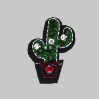Аппликация вышитая пришивная с бисером и стразами K280-3 "Кактус" (5 шт)