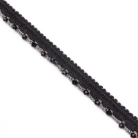 Кант с люрексом и бусами 1108 серебро/черный (уп. 9,144 м)