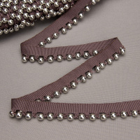 Бахрома-кант с бусами A121C-6 темно-коричневый/серебро (25 м)