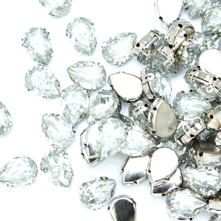 Стразы пришивные в оправе Капля 10*14 мм 008# crystal (100 шт)