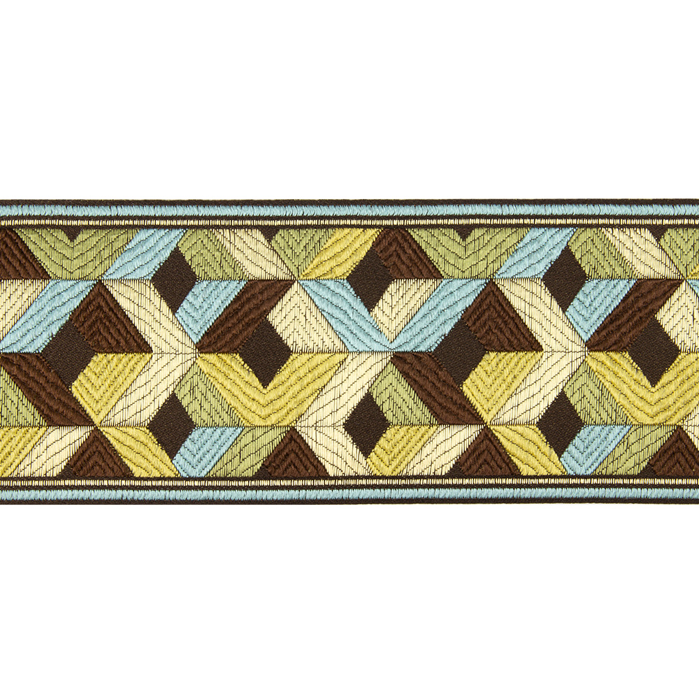 Текстильный бордюр YGH328-1 Mirtex бирюзовый/зеленый/золото "Фантазия 1", ширина 9 см/±25 м